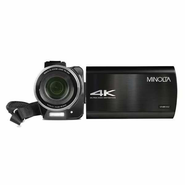 MN4K100Z 4K Ultra HD 36x Digital Zoom Video Camcorder with Rechargeable Battery Black, Minolta, Mfr#: MN4K100Z-BK